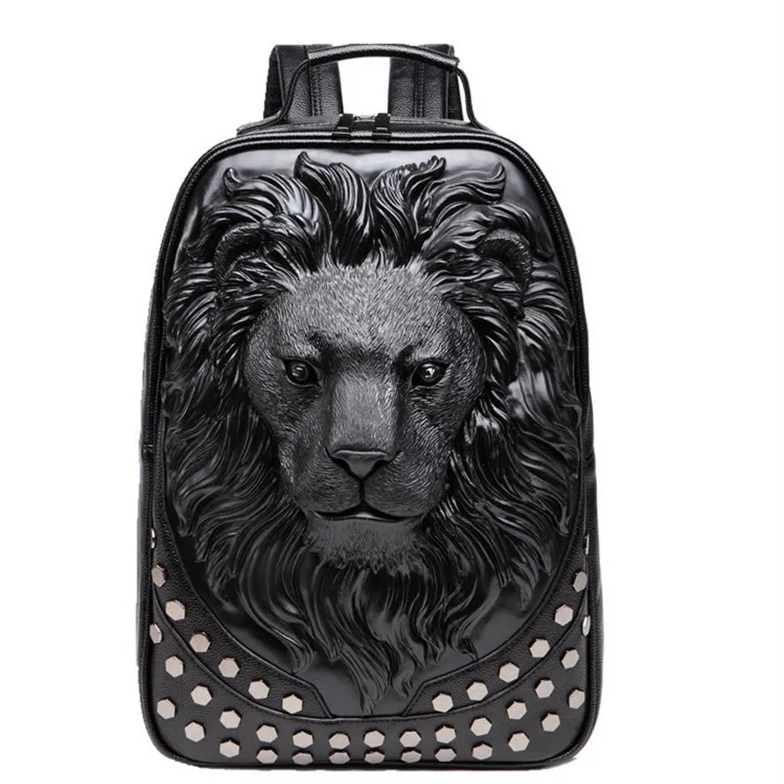 Bolsa de computadores de ombro Men Bolsas Escolares Personalidade de Tendência Rivet Creative Lion Fashion Backpack2881