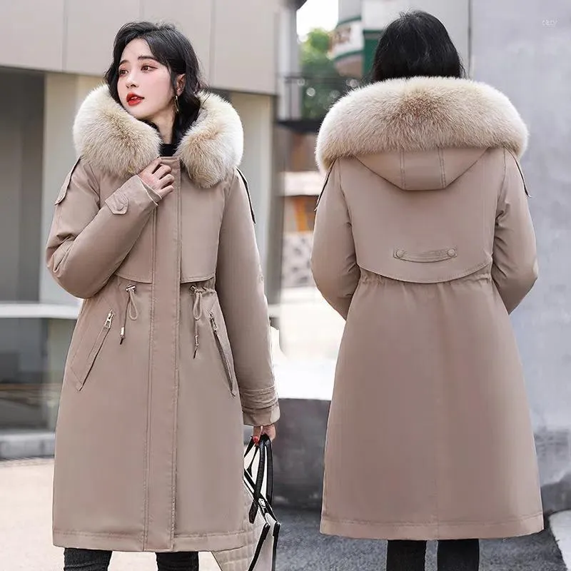 Mulheres para baixo 2022 Jaqueta de inverno Snow use casaco comprido mulheres com capuz de parkas colarinho de pele feminina lã casual forro roupas acolchoadas quentes