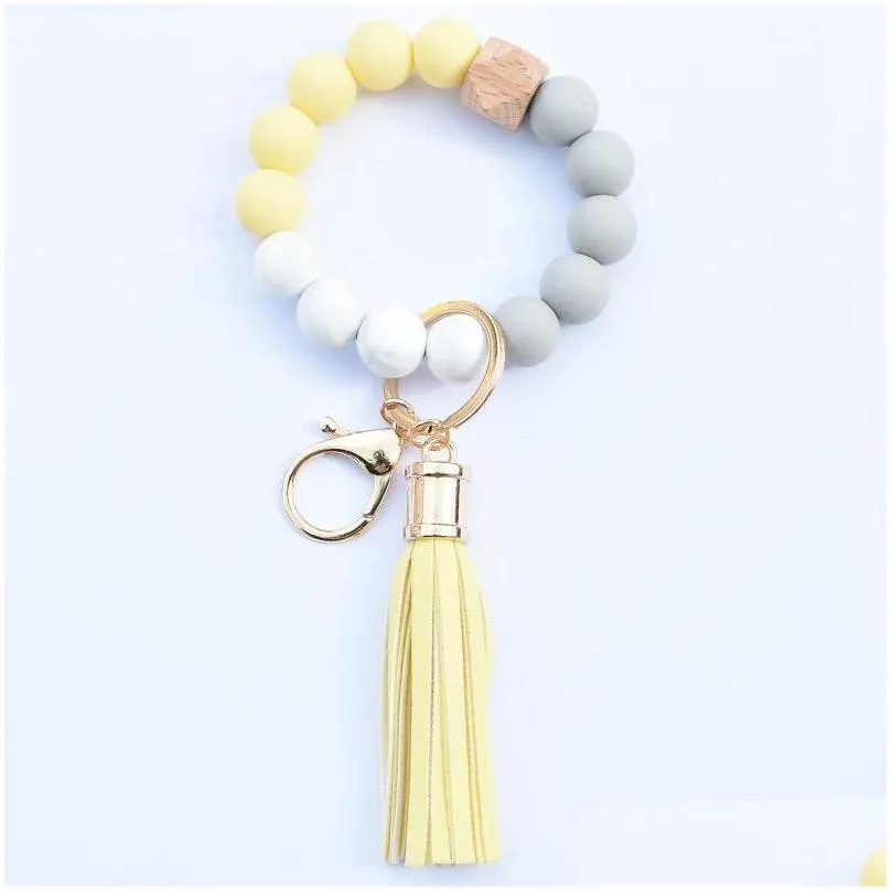 colorful silicone beaded bracelet wrist bangle keychain for women girls bag silicone keychain jewelry accessories