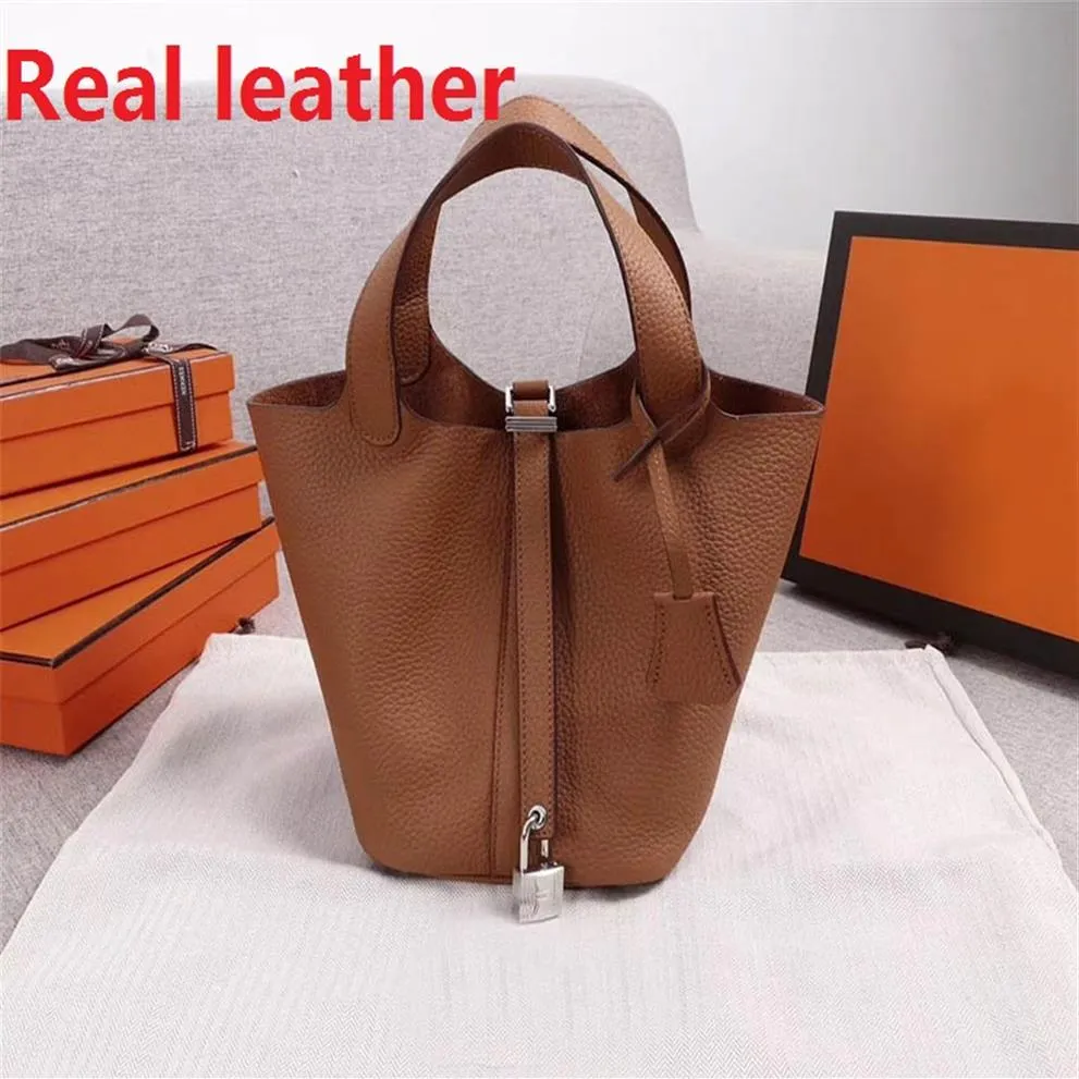 Bolsas de ombro de couro de couro real Bolsas de bolsa de compras Bolsas de designer de bolsas de compras com corpo transversal com bolsa de picotin de trava 001215U