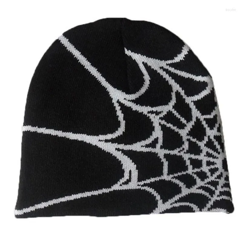 Береты Y2K, готический узор паука, шерстяная акриловая вязаная шапка, женская шапка, зимние теплые шапки, мужские гранж-хип-хоп, повседневные черепа на открытом воздухе
