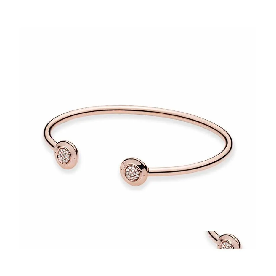 Armreif Klassisches 18 Karat Roségold Offenes Armband CZ Diamant Pave Frauen Mädchen Hochzeitsgeschenk mit Original-Box-Set für Pandora 925 Sterling S Dhhtk