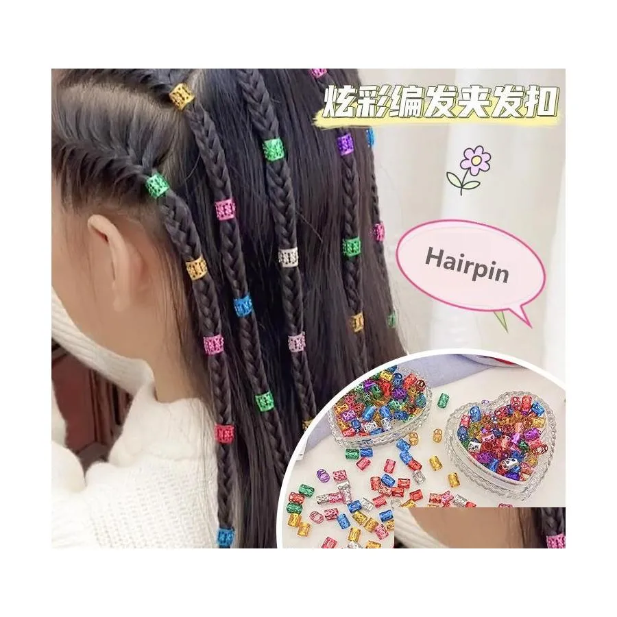 H￥rklipp Barrettes Childrens Dirty Braid Hairpin Button Ornament Hairpins Net Red Baby HeadDress Braids Artifact Ring Buckle Dro DHFIP