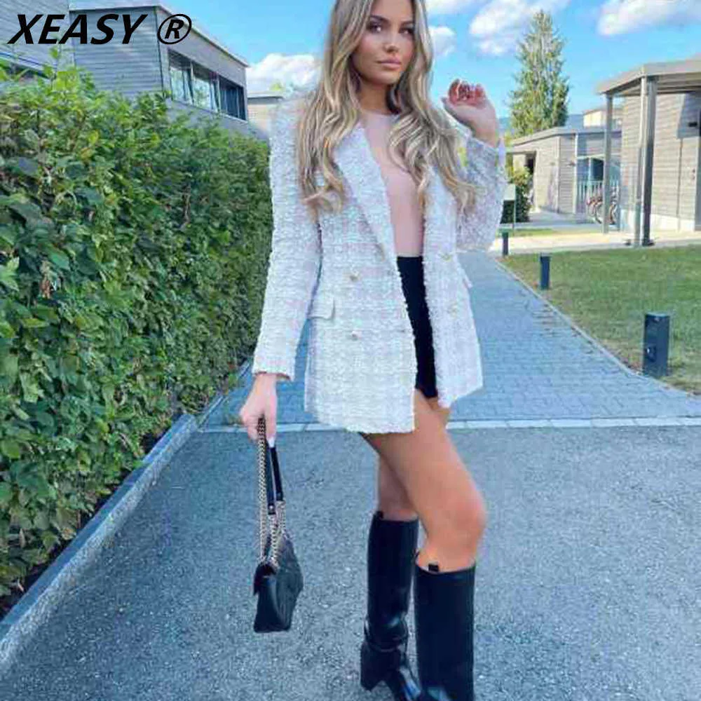 Damesjassen xeasy dames jas tweed blazer za 2021 dames herfst jas roze blazer dubbele borsten kantel dame blazers casual jas t221220