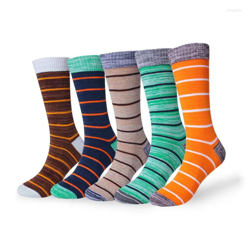 Heren sokken 5pairs gestreepte groot grootte katoen herfst winter dik sectie deodorant mannelijke gelukkige sokman