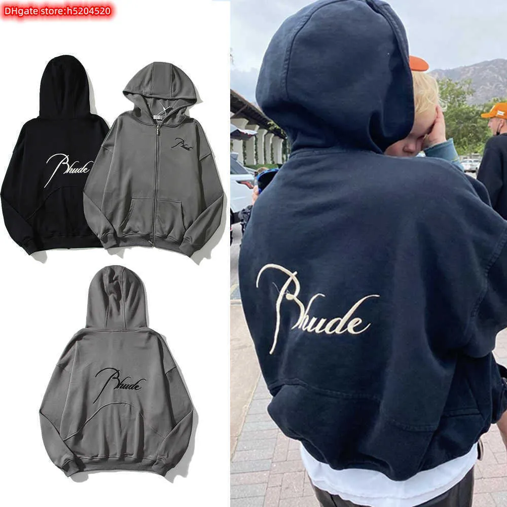 1SX0 hommes sweat à capuche col rond sweat 2023 nouvelle marque de mode Rhude haute rue Capsule broderie lettre fermeture éclair en vrac unisexe