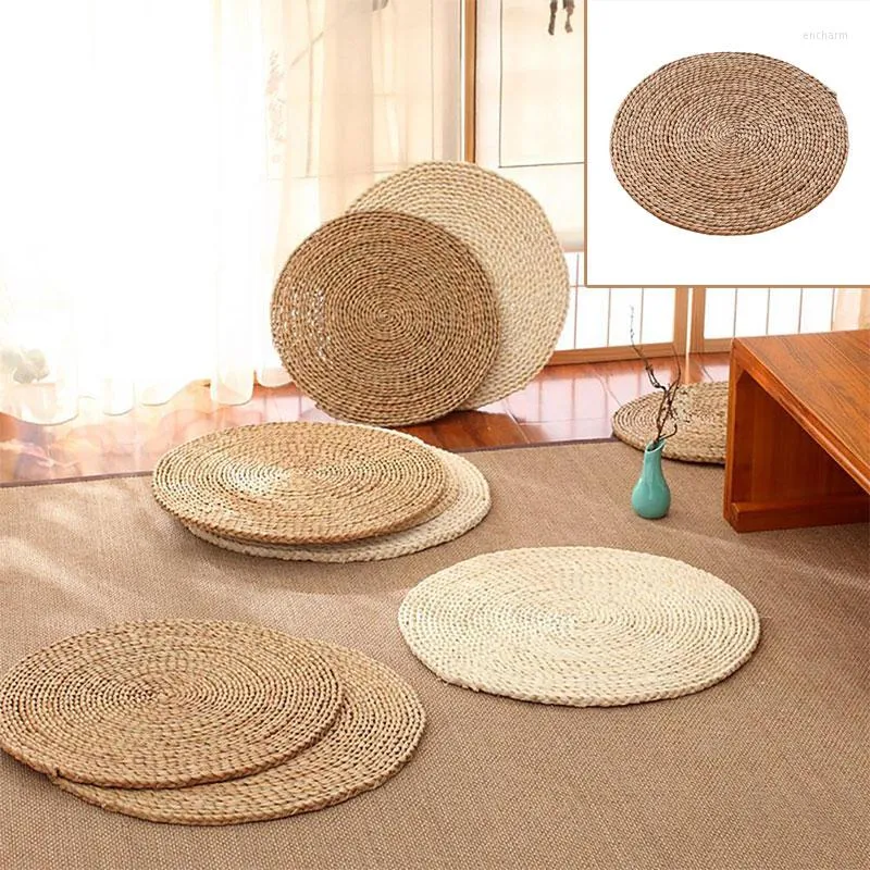 Oreiller naturel Futon Yoga Tatami tapis de méditation japon tressé paille rotin fait à la main rond épaissi genouillère décor à la maison