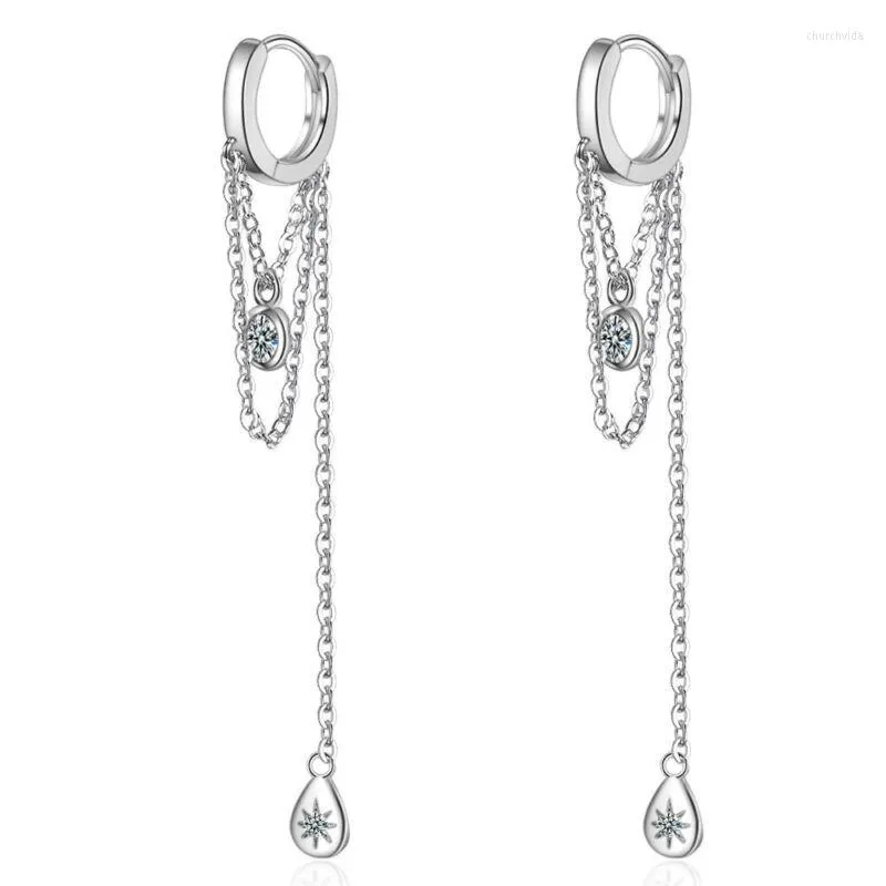 Orecchini pendenti Gioielli alla moda Cerchio con zirconi Donna Ragazza Goccia Argento 925 Catena Temperamento Eardrop