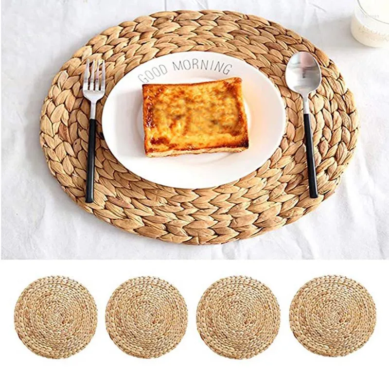 Table Mats 1PCS 18/25/30/35/38CM Round Placemat High Quality Woven Wicker Insulation Cup Mat Non-Slip Handmade