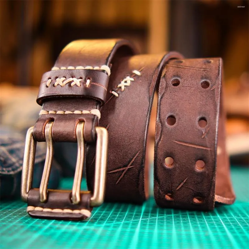 Belts Men's Heavy Duty Leather Belt Handcrafted Extra Thick Full Grain Cowhide Jeans Casual Work Western Vintage Style Fashion