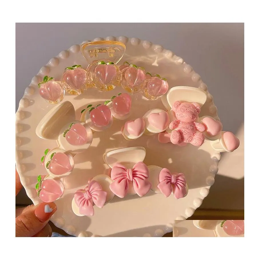 Clips para el cabello Barrettes Transparente Rosa Melocotón Horquilla Tiburón Horquillas Chica japonesa Dulce Captura Clip Tocado Gota Entrega Joyería DHSGW