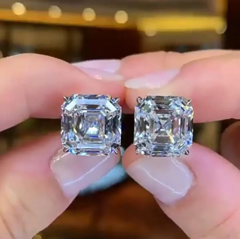 Save Big on Bulk Earring Silver 925 Cubic Zirconia Diamond Stud Earrings,  925 Sterling Silver Emerald Cut CZ Gemstone Studs For Women, Elegant Party 