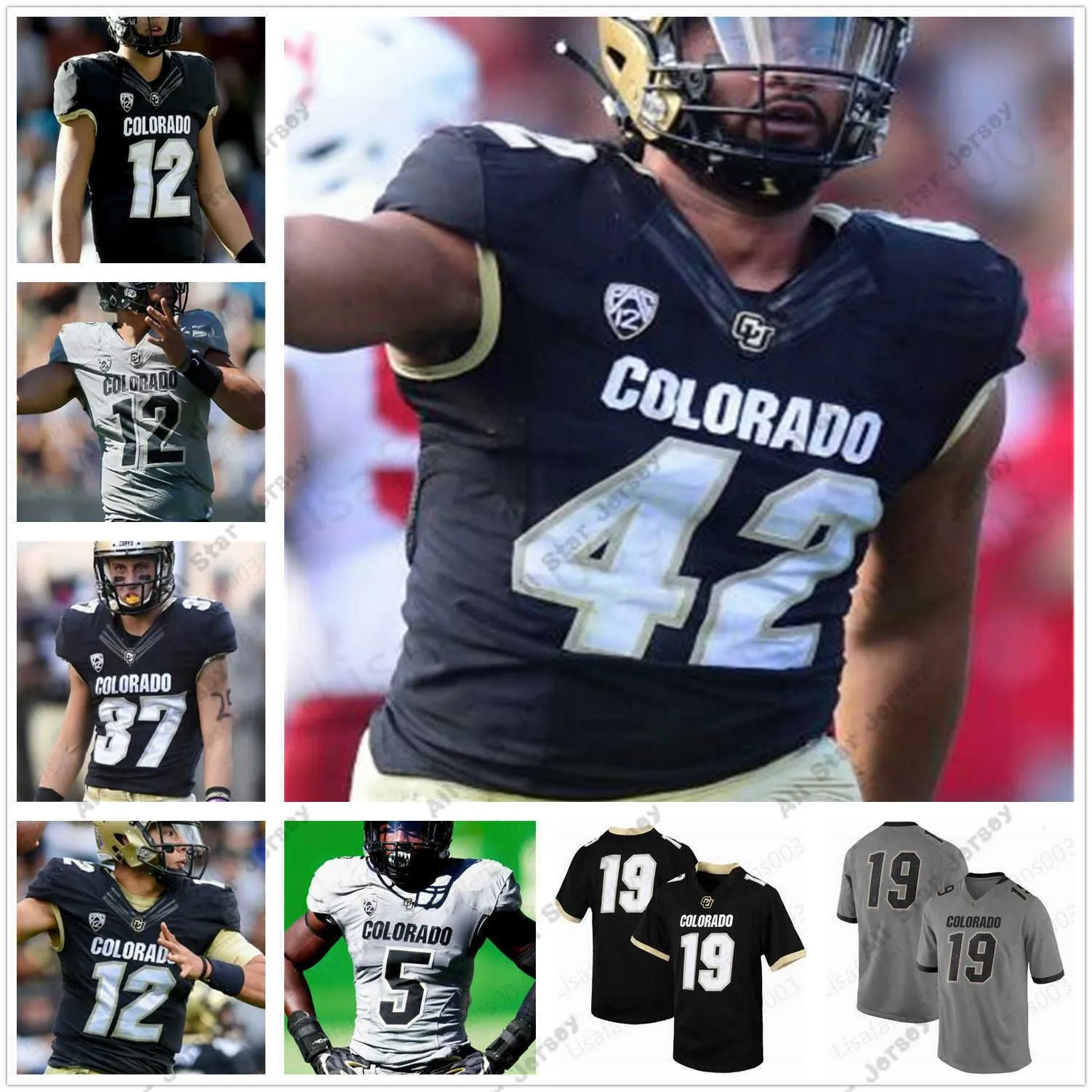 O futebol americano de futebol americano usa NCAA Custom Colorado Buffaloes Football College Terrance Lang Shay Fields Steven Montez Tony Brown costure