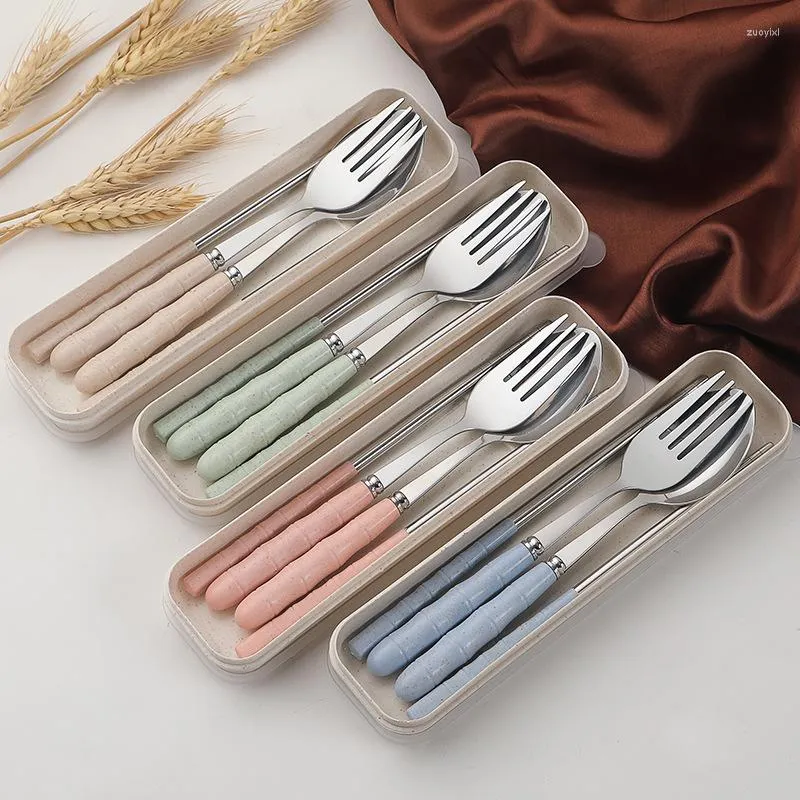 Conjuntos de utensílios de jantar Conjunto de talheres portáteis de viagem com caixa de aço inoxidável Faca de faca de faca de mesa para utensílios de cozinha de acampamento