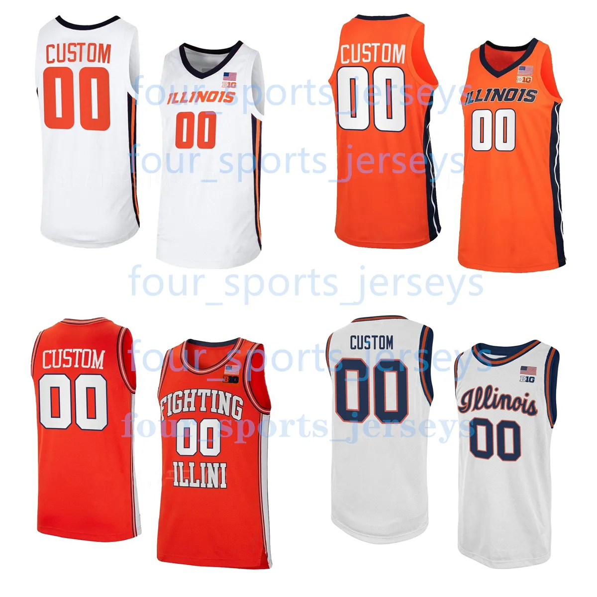 Custom NCAA Illinois Fighting Illini College Basketball Ayo Dosunmu Kofi Cockburn Skyy Clark Dain Dainja Jayden Epps Luke Goode Sencire Harris