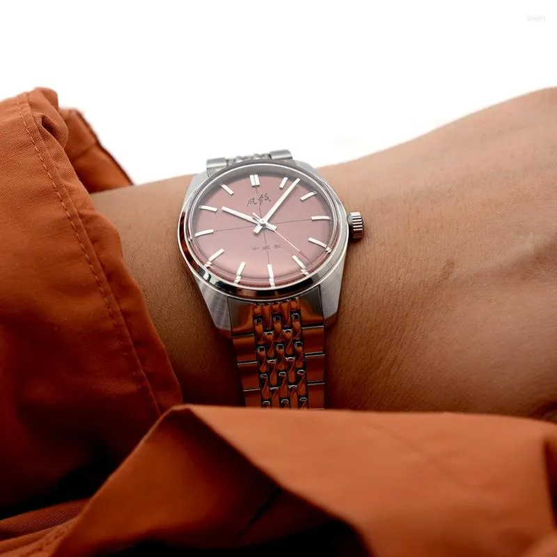 Zegarek merkur obserwuj vintage ręczny mechaniczny dla mężczyzn Rose Red Dial Casual Stroj