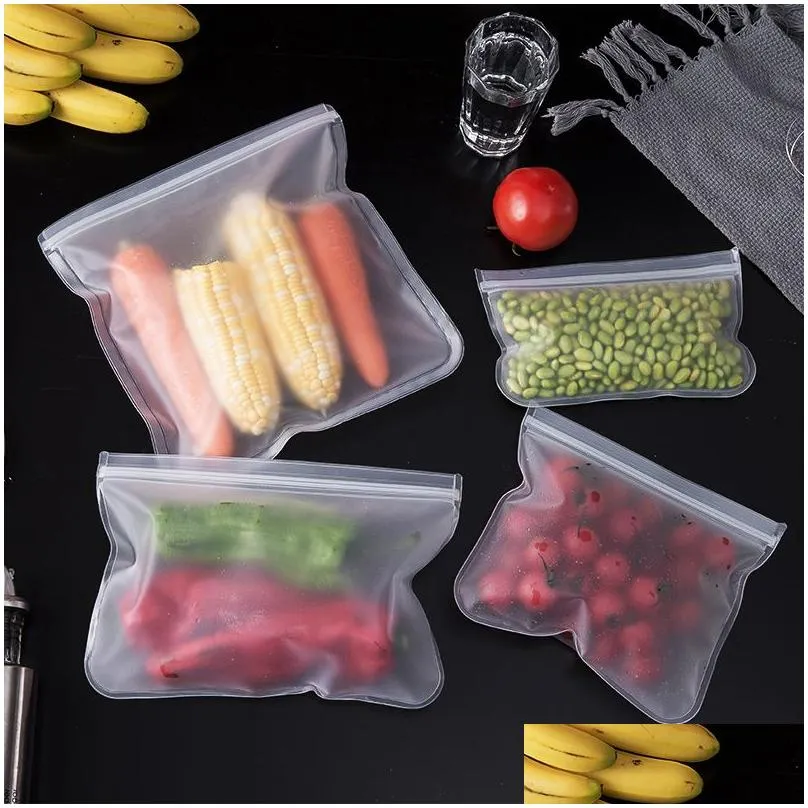 1pc reusable food zer bags leakproof silicone ziplock bags bpa lunch bag meat fruit veggies storage bag dishwasher safe hh597