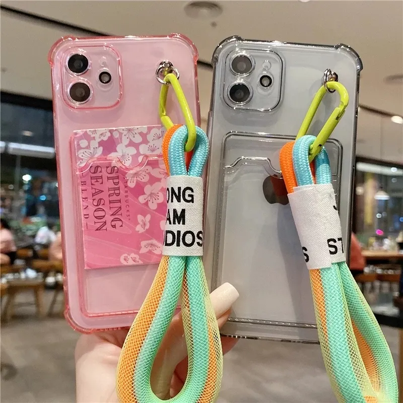 Heta fodral Neon fluorescerande färgbandsladdkedjefodral för iPhone 15 13 14 12 11 Pro Max XR X XS Max 7 8 Plus stötsäker kortväska omslag