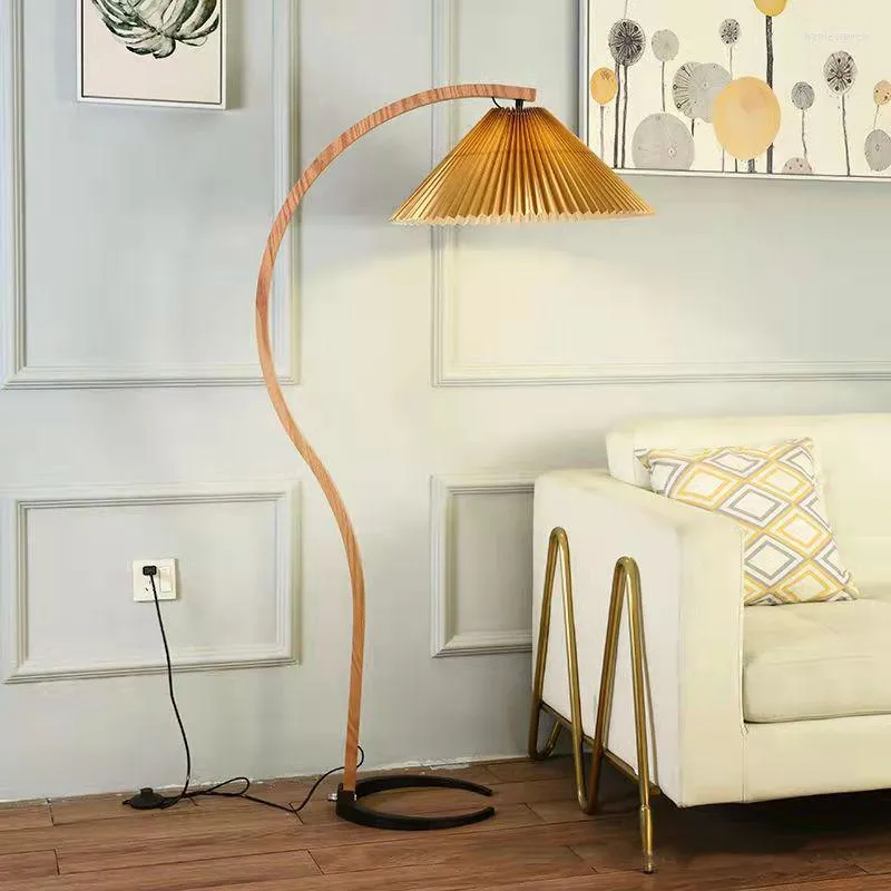 Lampadaires nordique moderne en bois massif plissé lampe à LED pour salon étude maison décorative debout lumière chambre chevet