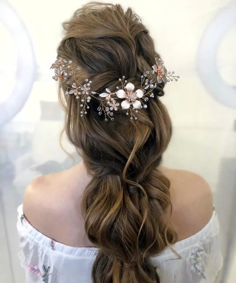 Headpieces HP357 Luxury Flower Wedding Hair Vine Rose Gold pannband Bridal Headwearjewelry i tillbeh￶r brudt￤rna g￥va
