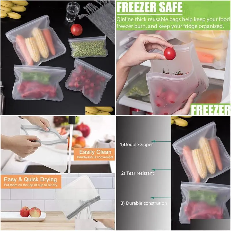 reusable food storage bags leakproof containers reusable stand up zip shut bag cup resealable lunch bag for meat fruit veggies hh388