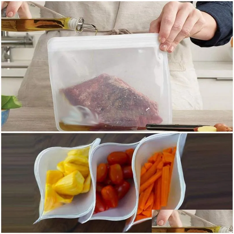 1pc reusable food zer bags leakproof silicone ziplock bags bpa lunch bag meat fruit veggies storage bag dishwasher safe hh597