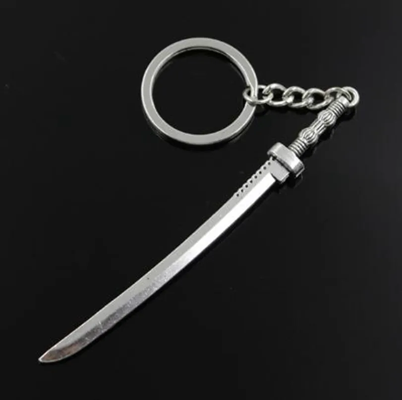 Yeni Moda Erkekler Anahtar Yüzük Anahtarlık Diy Metal Tutucu Zinciri Vintage Samurai Kılıç 107x10mm Gümüş Renkli Kolye Hediyesi