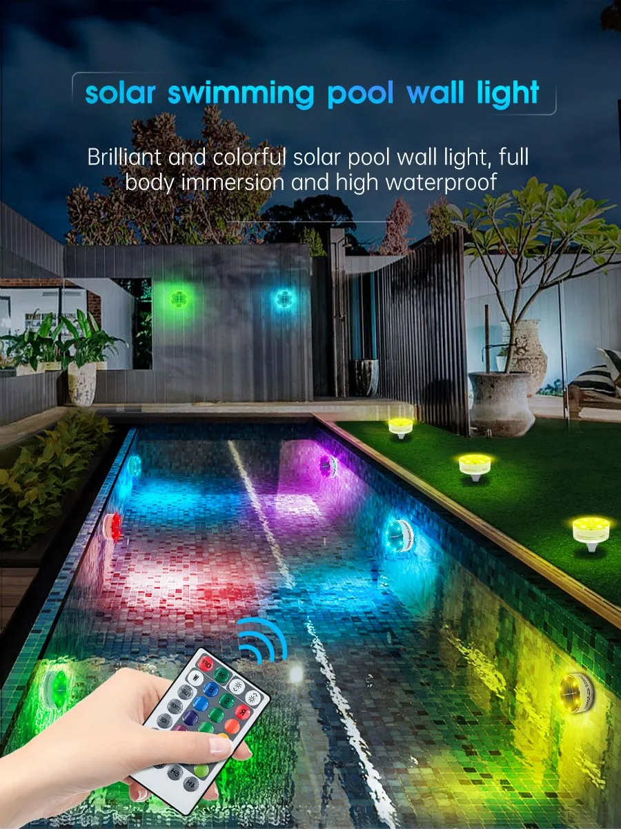 LED Pool Light Solar Garden Lights RGB Färg som byter undervattensätsäkra dekorationsljus för damm Fountain Aquarium Patio