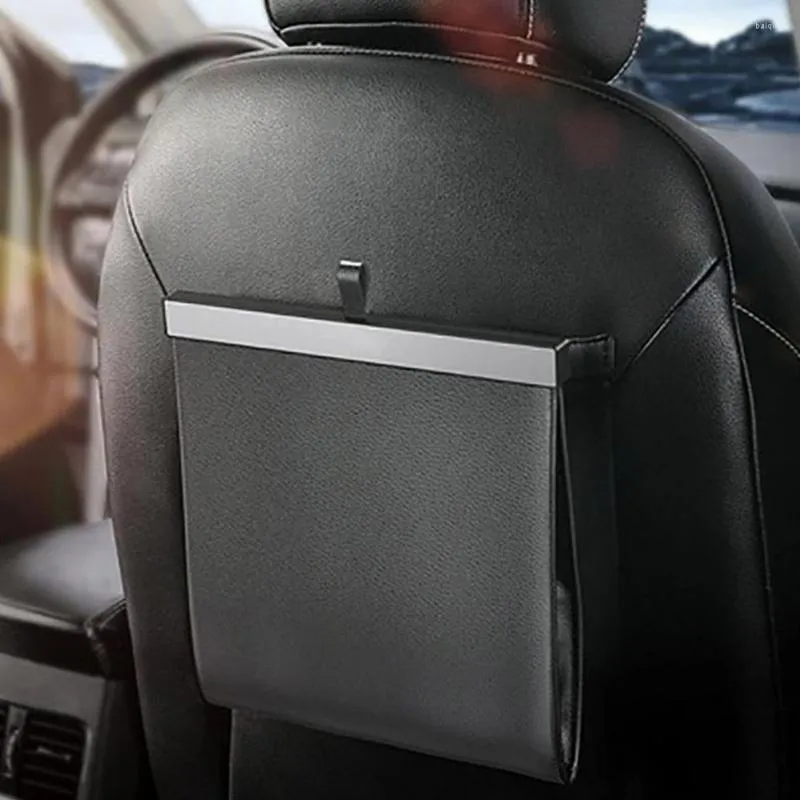 Accessoires intérieurs 1 pièces sac à ordures de voiture étanche magnétique  Adsorption poubelle siège arrière suspendu poche de rangement en cuir