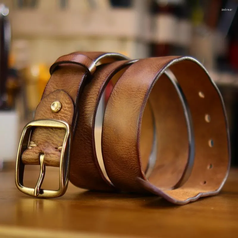 Belts Mens Genuine Leather Belt Full Grain Casual Jeans Handcrafted Brass Buckle Heavy Duty Work