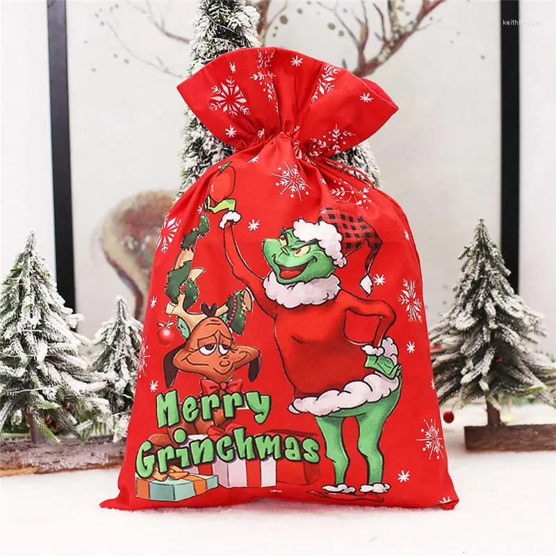 Decoraciones navideñas Bolsas de regalo Sacos de Papá Noel Bolsillo grande con cordón de lino para adornos del año del hogar Dulces de Navidad