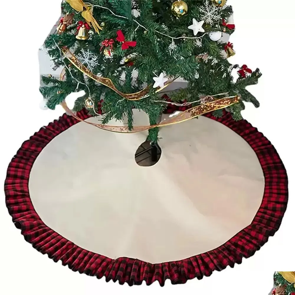 sublimation christmas tree skirt with ruffled edge burlap linen trees decoration christmas day home decor xmas holiday decorations dhs