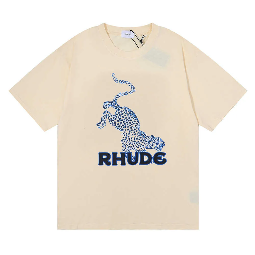 Camiseta para hombre 2023 nueva marca de moda Rhu Rhlimited High Street Print camiseta de manga corta Casual estampado de leopardo suelto