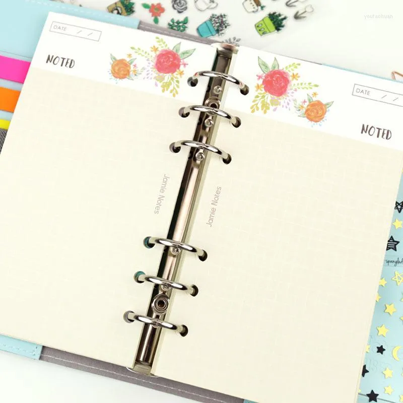 Yiwi Creative Floral Flower Grid 40 Sheets A5 A6 Colored Spiral Notebook Refills 6 Holes Diario Binder Paper For Filofax Planner