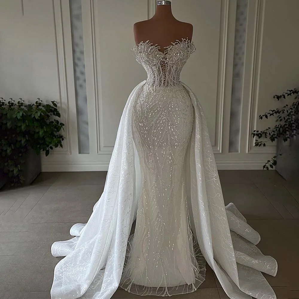 White Floral Sweetheart Sequin Mermaid Gown main image 1