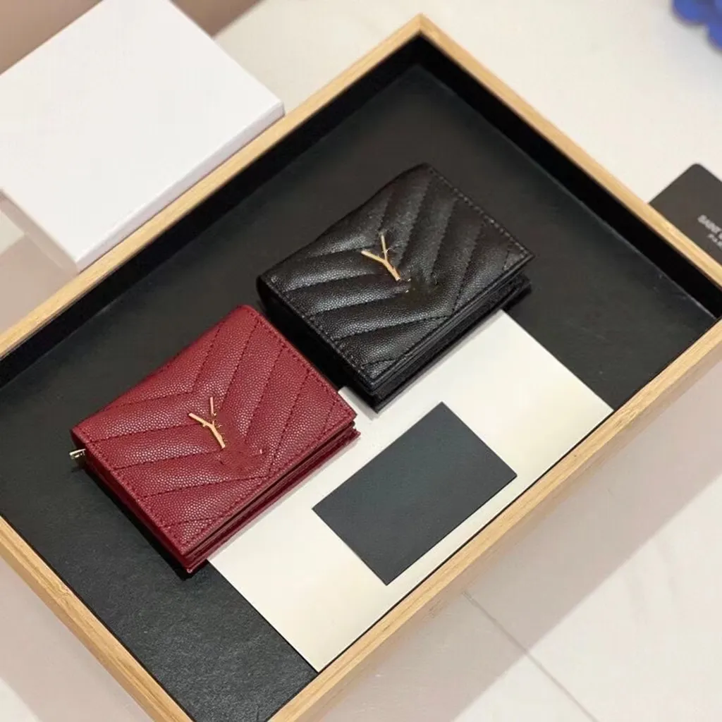 デザイナーの女性財布クラシッククラシックストライプショートスタイルキャビアカウハイドマネークリップ3倍の小さな財布最新モデル