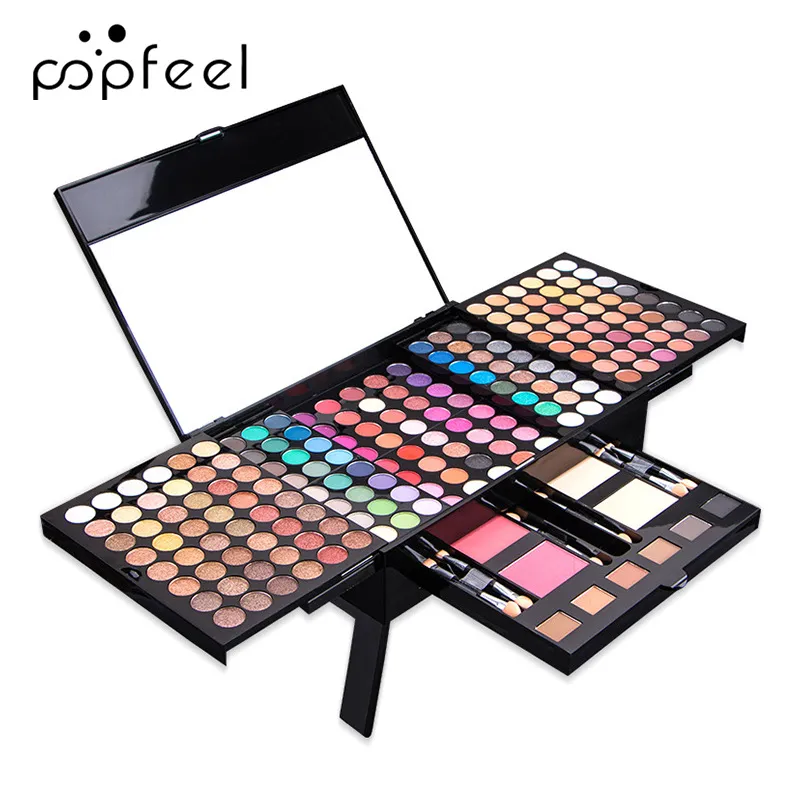 194 Farben Matte Lidschatten-Palette Make-up-Set Schimmer Glitzer Schatten Rouge Augenbrauenpuderpinsel Hochfarbig Weich