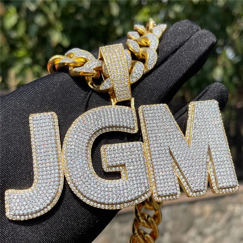 Collana con ciondolo con lettera CZ placcata in oro con nome personalizzato con catena in corda da 3 mm da 24 pollici per regalo di gioielli da donna per uomo
