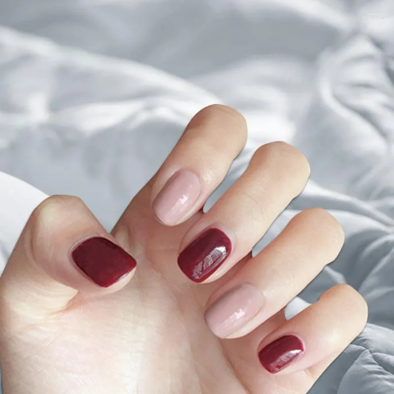 Falska naglar 24st Pure Pink and Red Color Wear Kort stycke Fashion Manicure Patch Spara tid b￤rbar nagel rumpa666