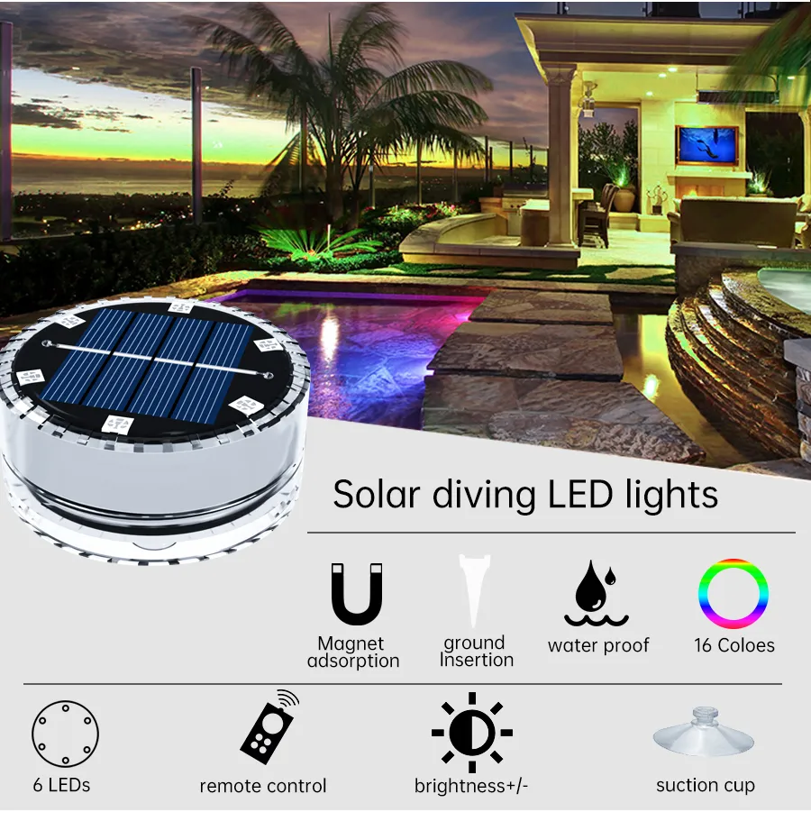 Solar Garden Lights LED Basen Light Podwodna lampka ścienna Wodoodporna lampy dekoracyjne do stawu Fontanne Patio Aquarium