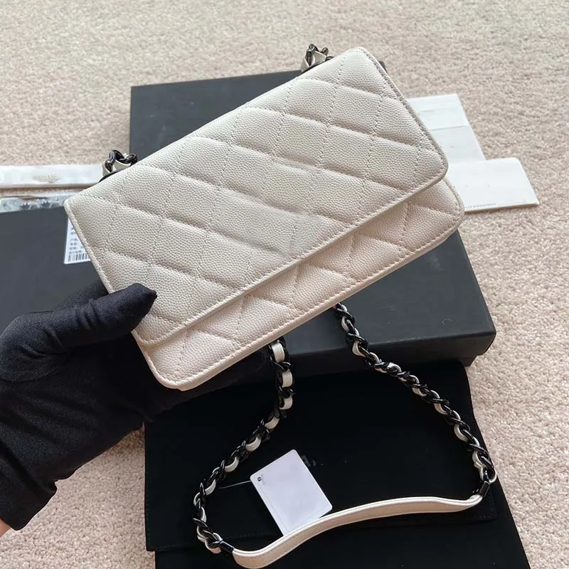 C6053 Дизайнерские модные кошельки из кожи женской кожи с коробкой классическая черно -белая маленькая ароматная сумка - это просто элегантный первый выбор для Lady, чтобы выйти на улицу
