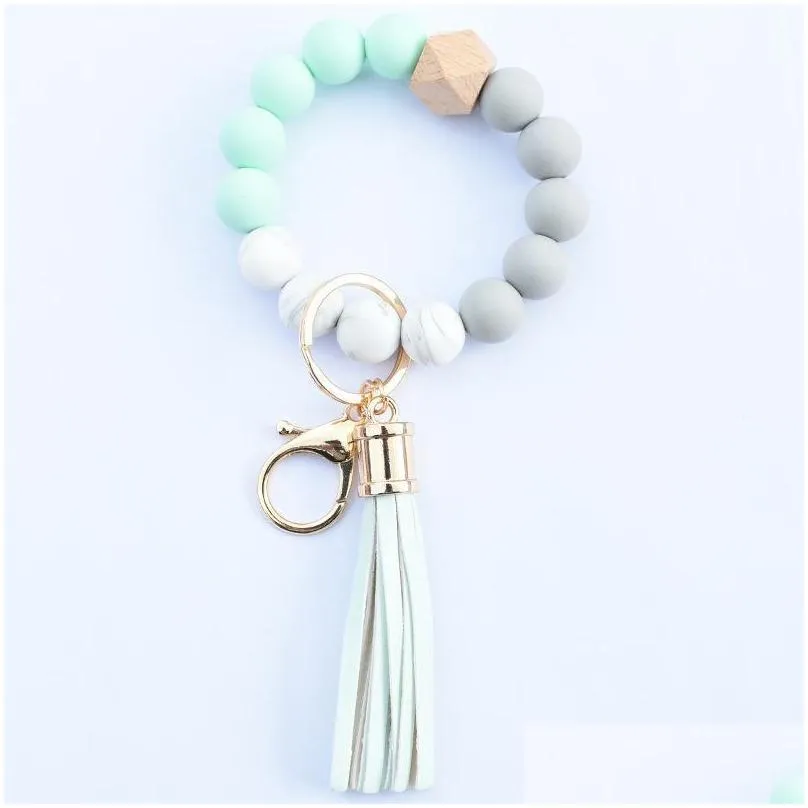 colorful silicone beaded bracelet wrist bangle keychain for women girls bag silicone keychain jewelry accessories