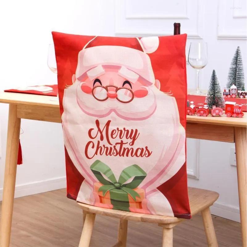 Housses de chaise Couverture arrière de Noël Décorations du Père Noël Salle à manger Ornement de fauteuil de vacances O4R8