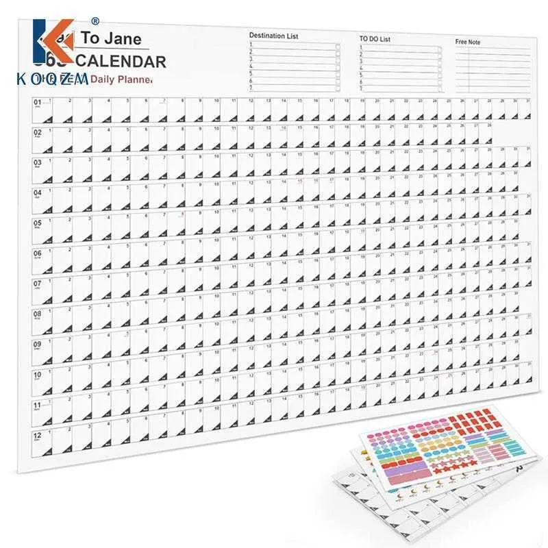 2023 Kalender Simple Daily Scheduler Planner Sheet 365 Days to Do List Hanging Årlig Månadsvis årlig agenda Organiserare