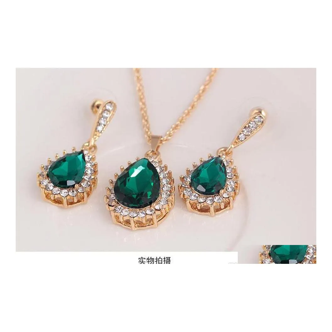 Pendientes Collar Conjunto de joyas de dama de honor Conjuntos de entrega de gota de fiesta de cristal de oro macizo Dh8Um