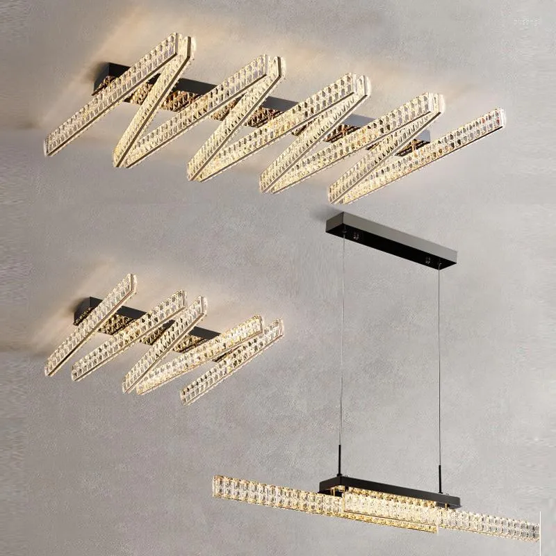 Chandeliers GOLD Rectangle Postmodern Luster Crystal Chandelier For Living Room Bedroom Atmospheric Ceiling Lamp