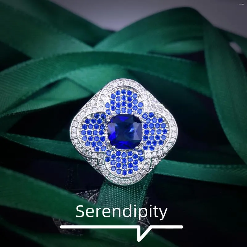 Wedding Rings RUZZALLATI Trendy Aquamarine Zirconia For Women Luxury Silver Color Flower Shape Retro Original Jewelry