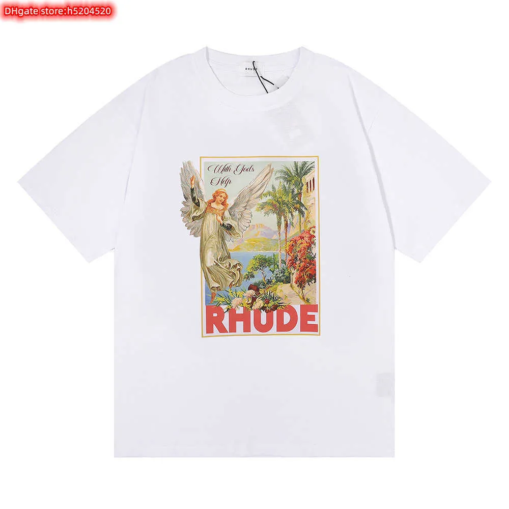 Мужская футболка Kuk6 2023 Новая модная марка Rhude American Angel с помощью HD Printed Tee и женский короткий рукав