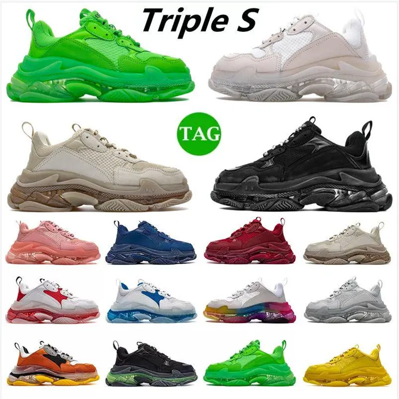 MENS Women Casual Shoes 17fw Par Triple S Clear Sole Old Dad Stor ökande sneakers Black Pink Red Neon Green Crystal Sneakers Sport Storlek 36-45 ZVNH