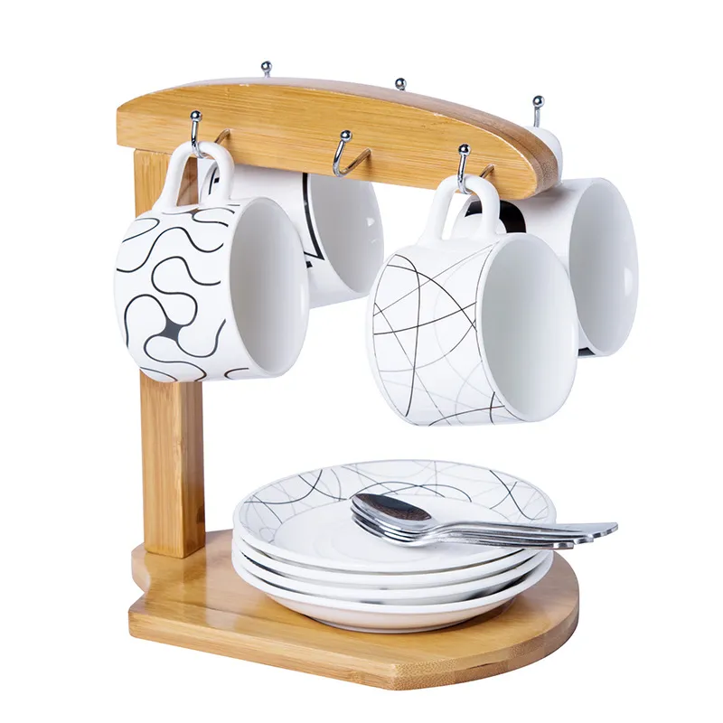 Mug Display Risers Countertop Mug Rack: Bamboo Coffee Cup Display & Tea Mug Organizer For ...